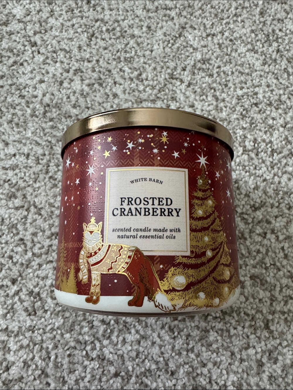 White Barn Frosted Cranberry Candle - Red and Gold